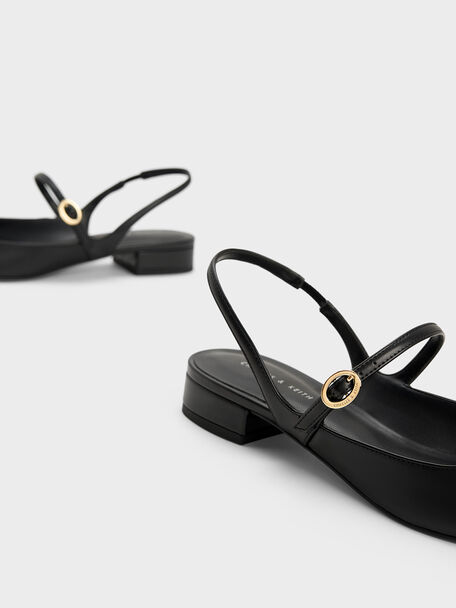 Slingback Mary Jane Flats, Black, hi-res