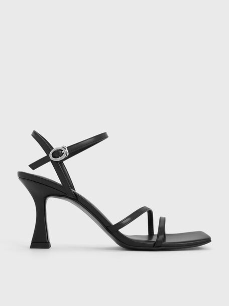 Sandalias de tiras con tacón trapezoidal, Negro, hi-res