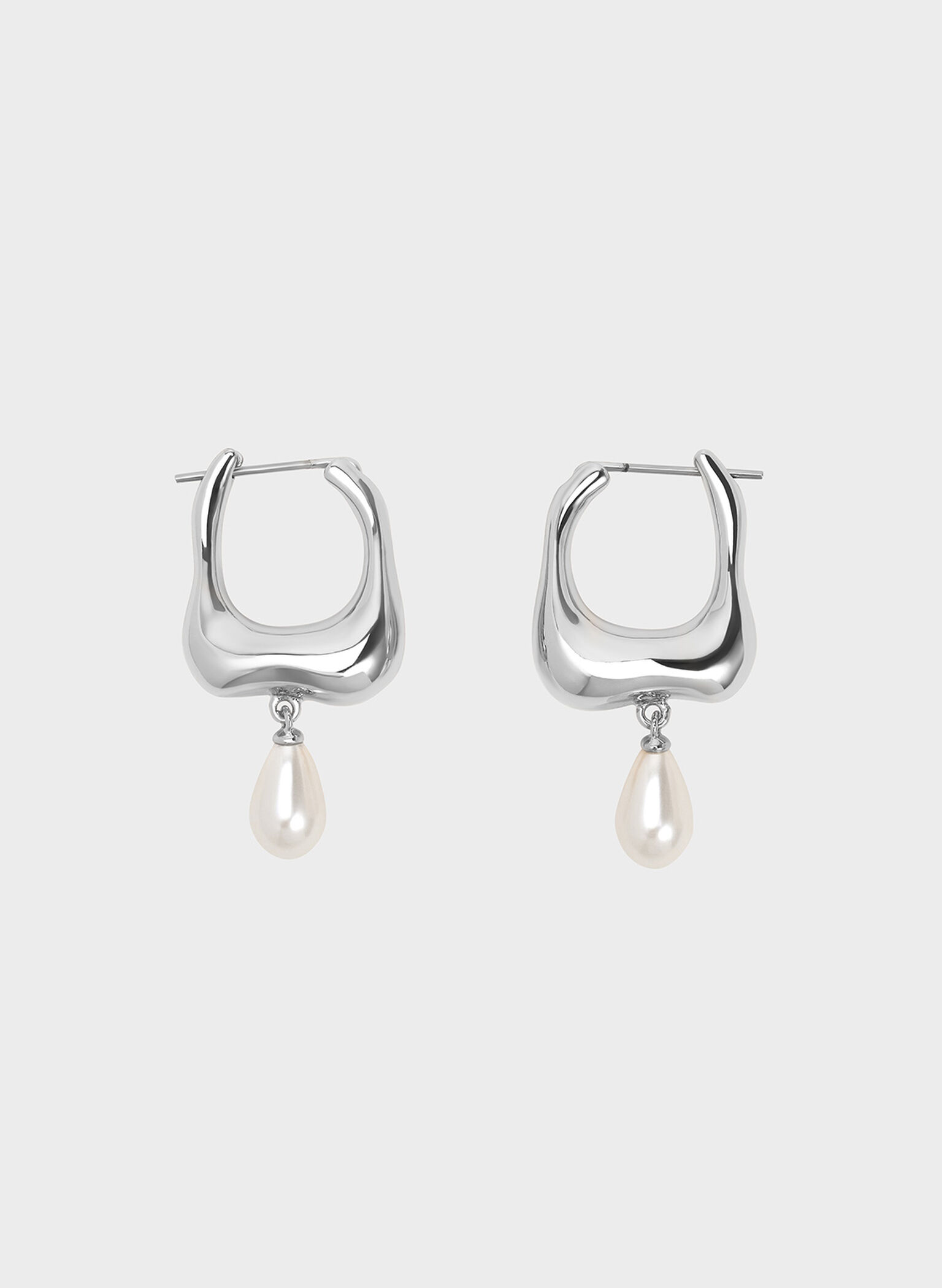 Corrine Teardrop Pearl Hoop Earrings, Silver, hi-res