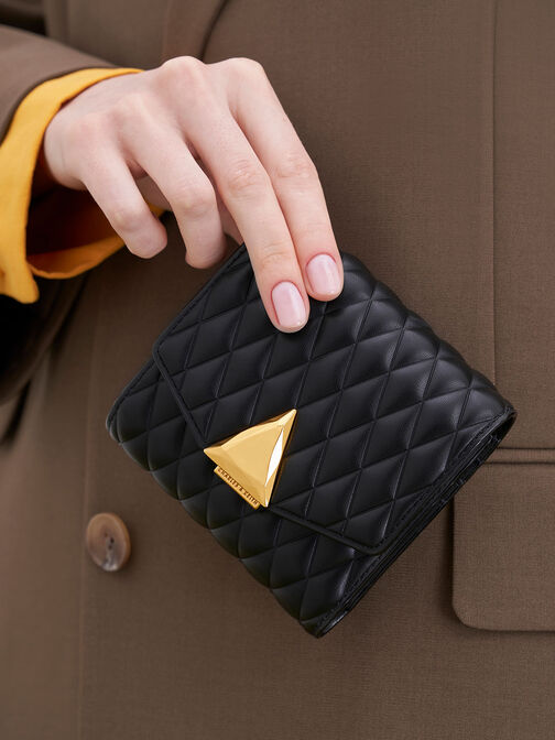 Quinlynn Metallic Accent Quilted Wallet, Black, hi-res