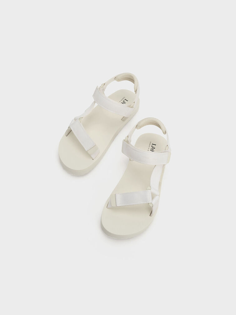 Girls' Maise Grosgrain Sporty Sandals, Chalk, hi-res