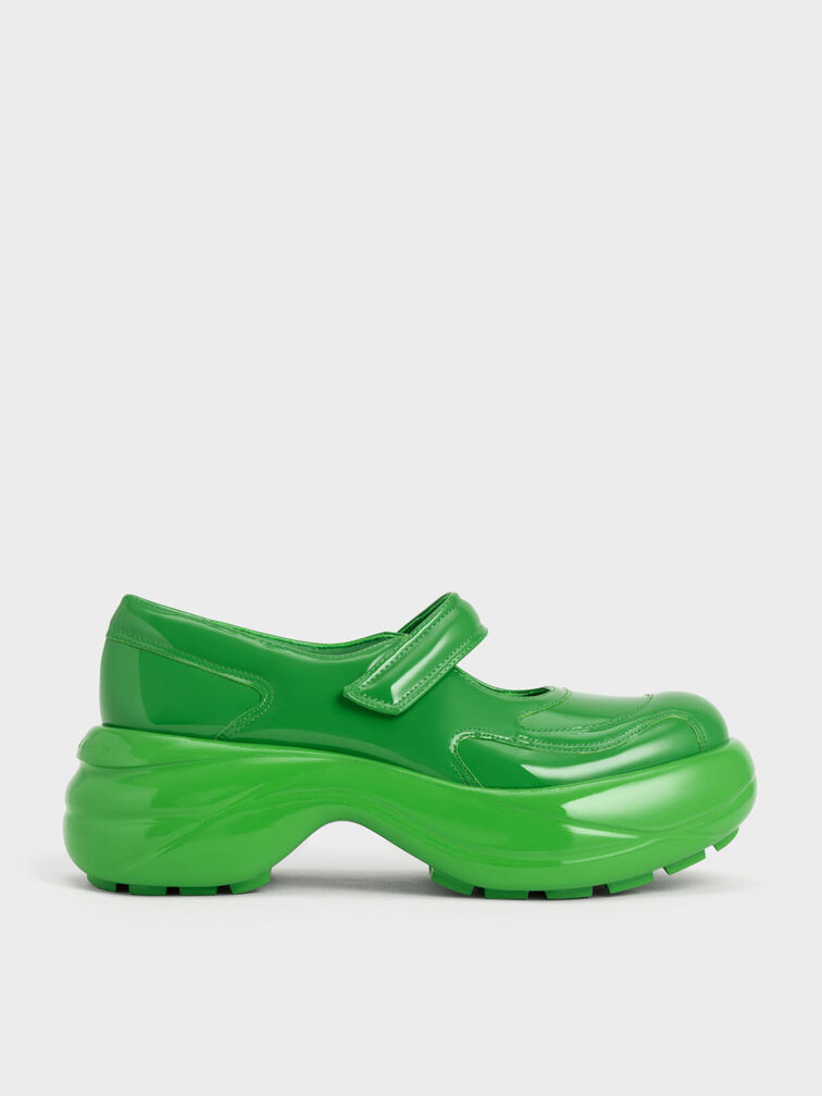 Roony Patent Mary Janes, Green, hi-res