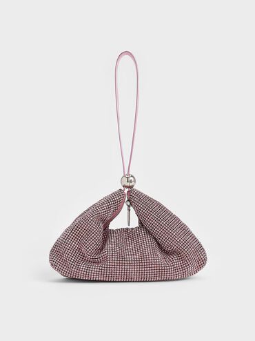 Bolso de doble uso con adornos de cristal, Rosa, hi-res