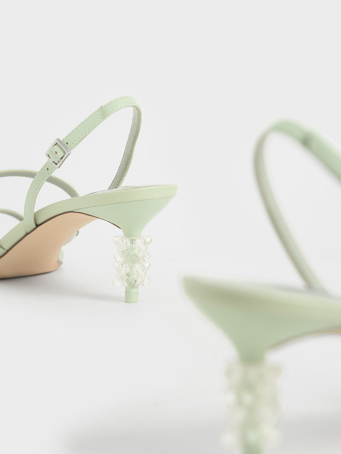 Geometric Heel Strappy Sandals, Mint Green, hi-res