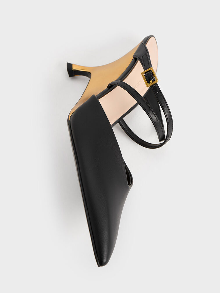 Crossover-Strap Sculptural-Heel Wedges, Black, hi-res