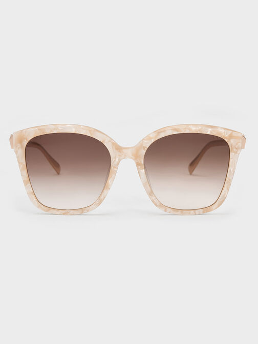 Oversized Square Acetate Sunglasses, Peach, hi-res