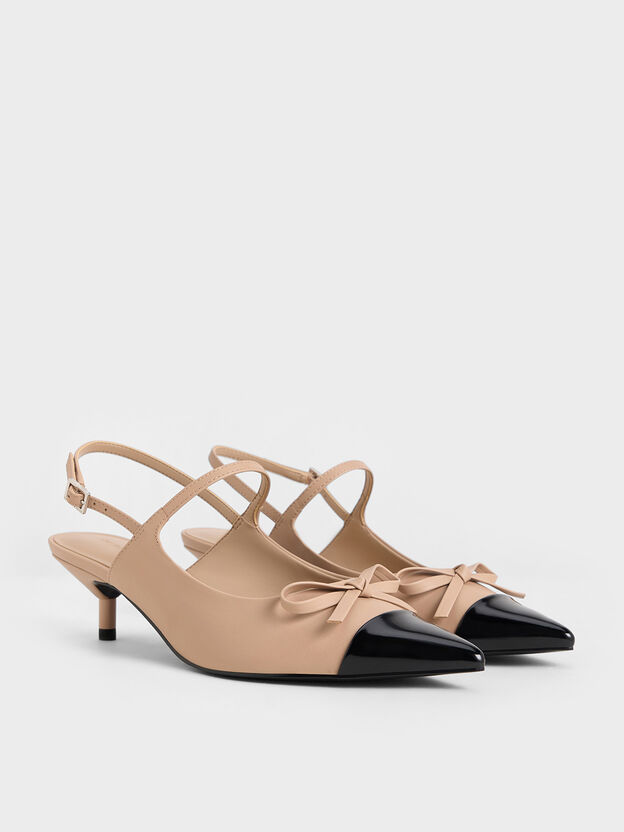 Cap-Toe Slingback Kitten Heels, Nude, hi-res