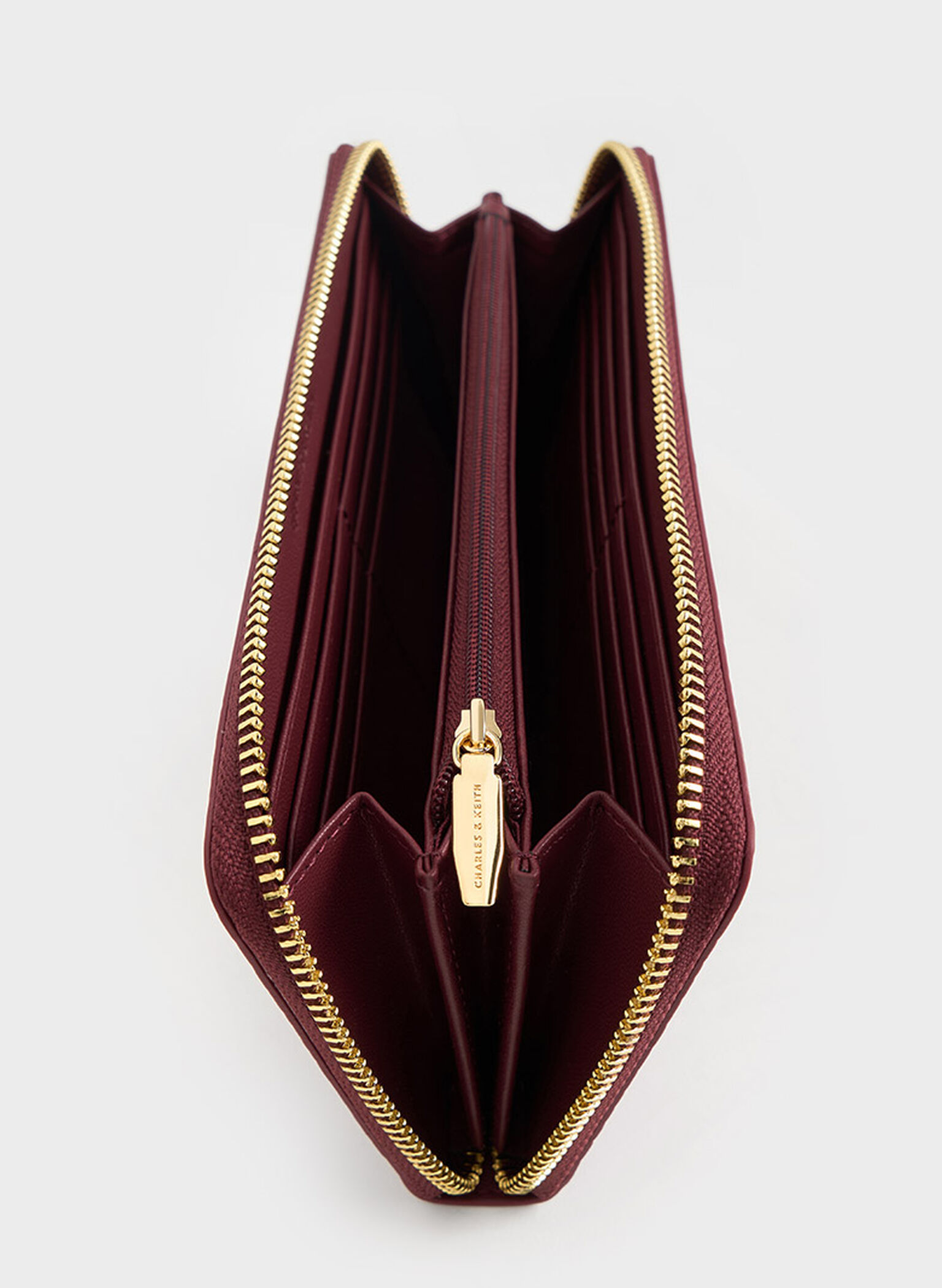 Croc-Effect Zip-Around Long Wallet, Burgundy, hi-res