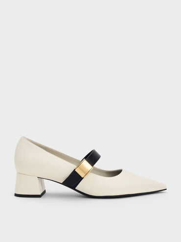 Yvette Metallic-Accent Mary Jane Pumps, Chalk, hi-res