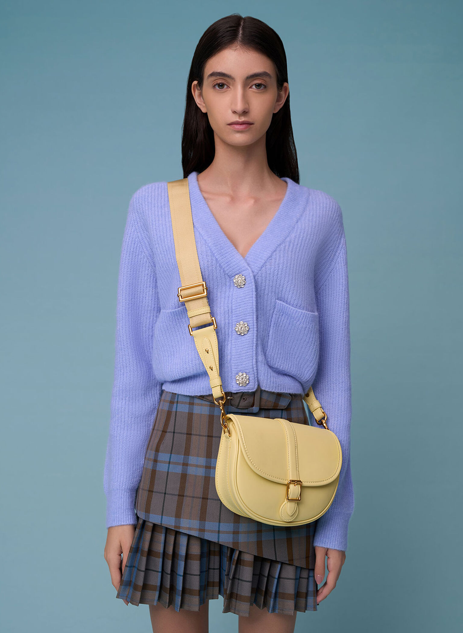 Flora Belted Saddle Bag, Yellow, hi-res