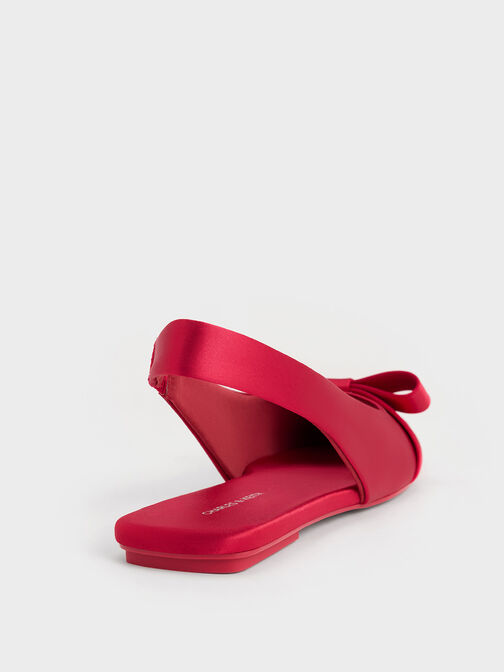 Satin Bow Slingback Ballet Flats, Red, hi-res