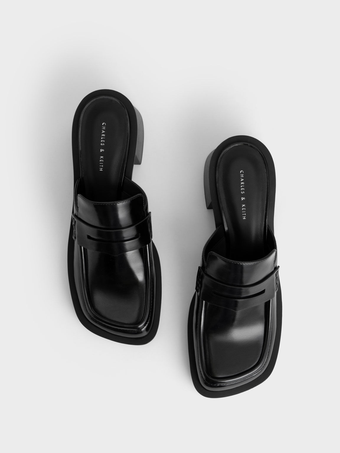 Penny Loafer Block Heel Mules, Black, hi-res