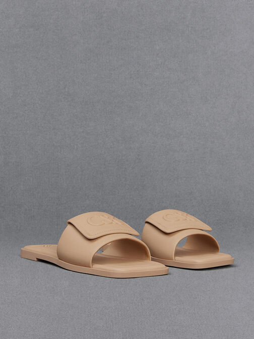Leather Slide Sandals, Nude, hi-res