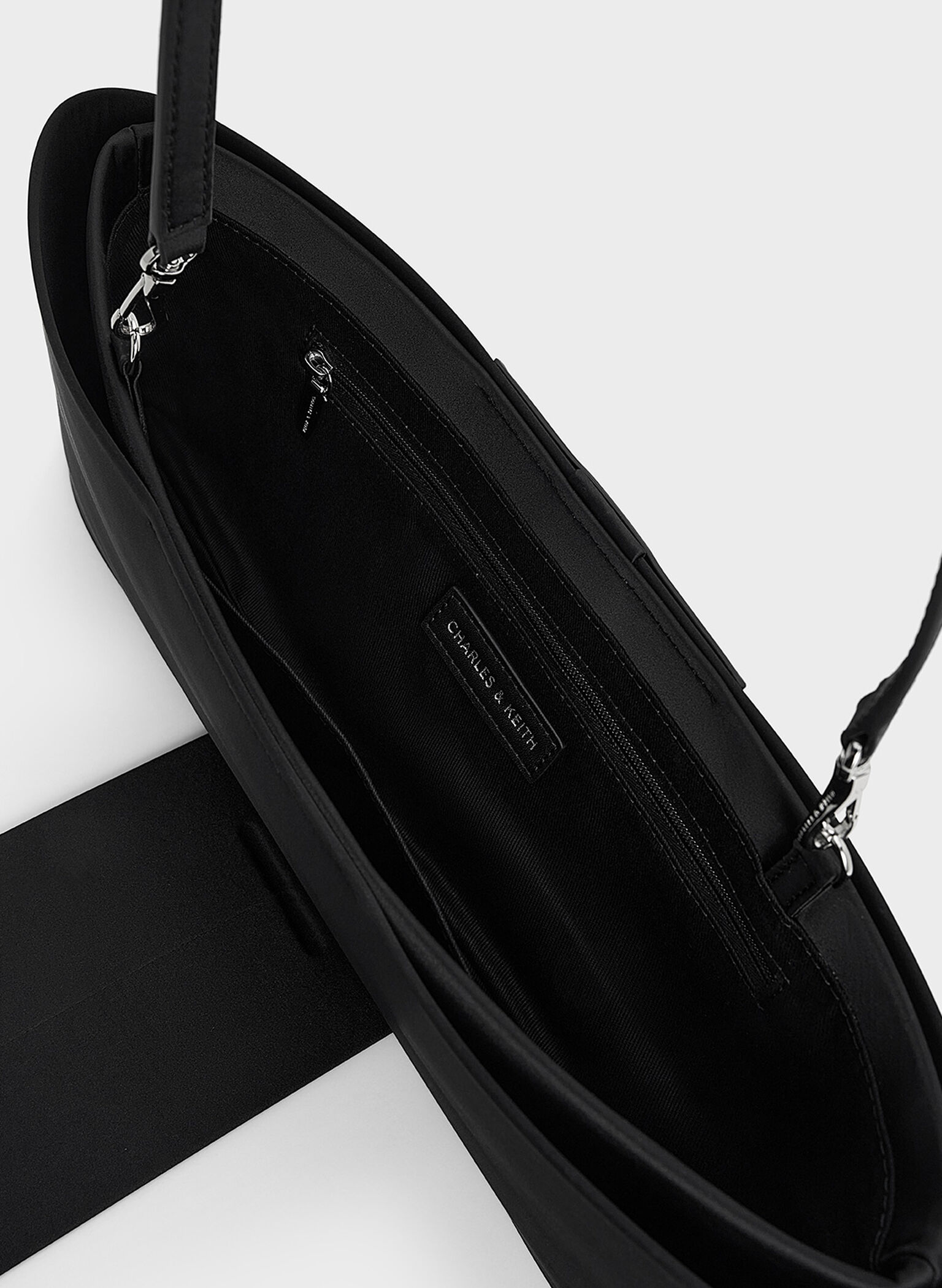 Satin Bow Elongated Shoulder Bag, Noir, hi-res