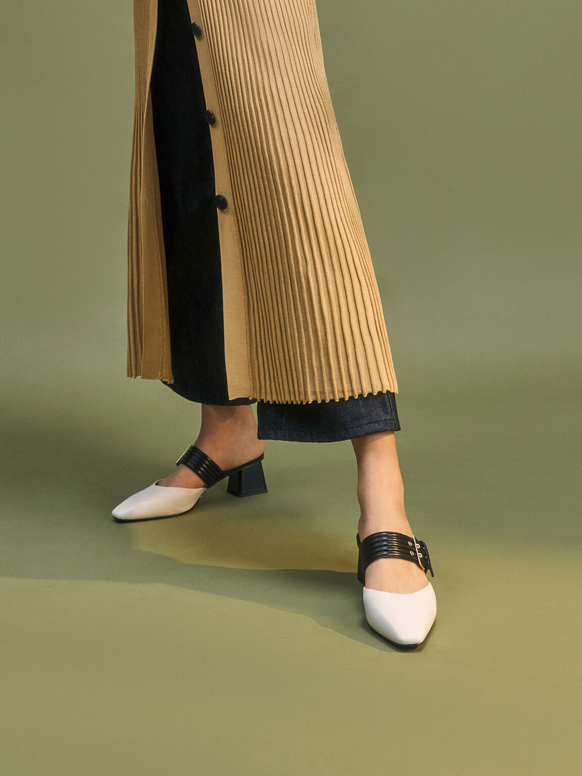 Two-Tone Grommet Strap Mules, Chalk, hi-res