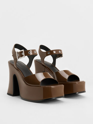 Jocelyn Grommet Ankle-Strap Platform Sandals, Brown, hi-res