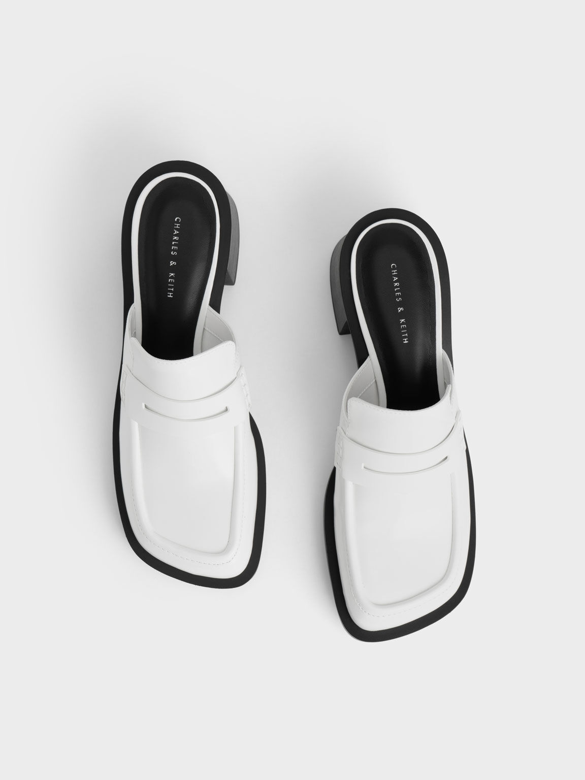 Penny Loafer Mules, White, hi-res