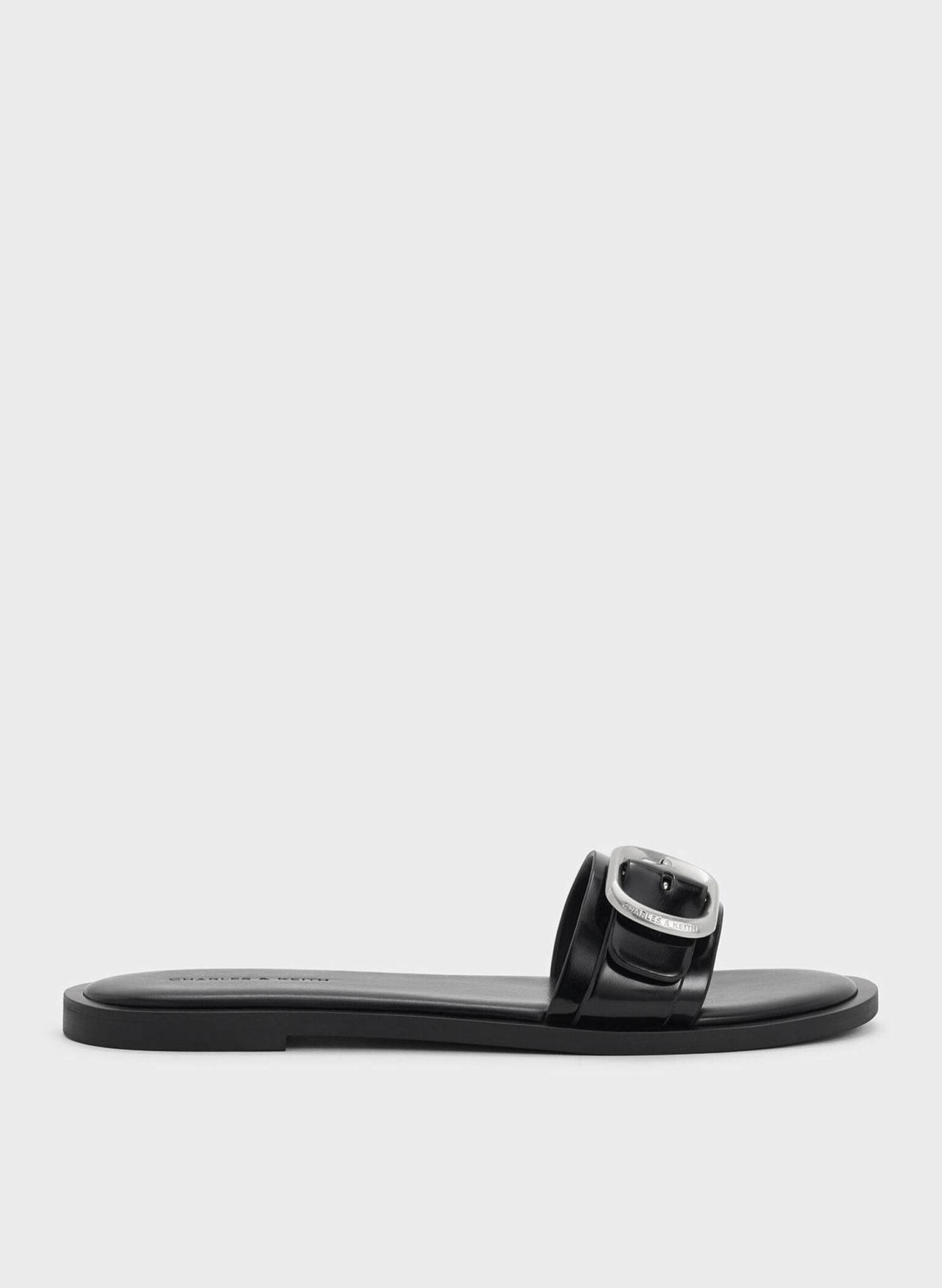 Buckle-Strap Slide Sandals, Black Box, hi-res