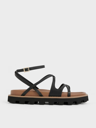 Black Crossover Ankle-Strap Sandals - CHARLES & KEITH CA