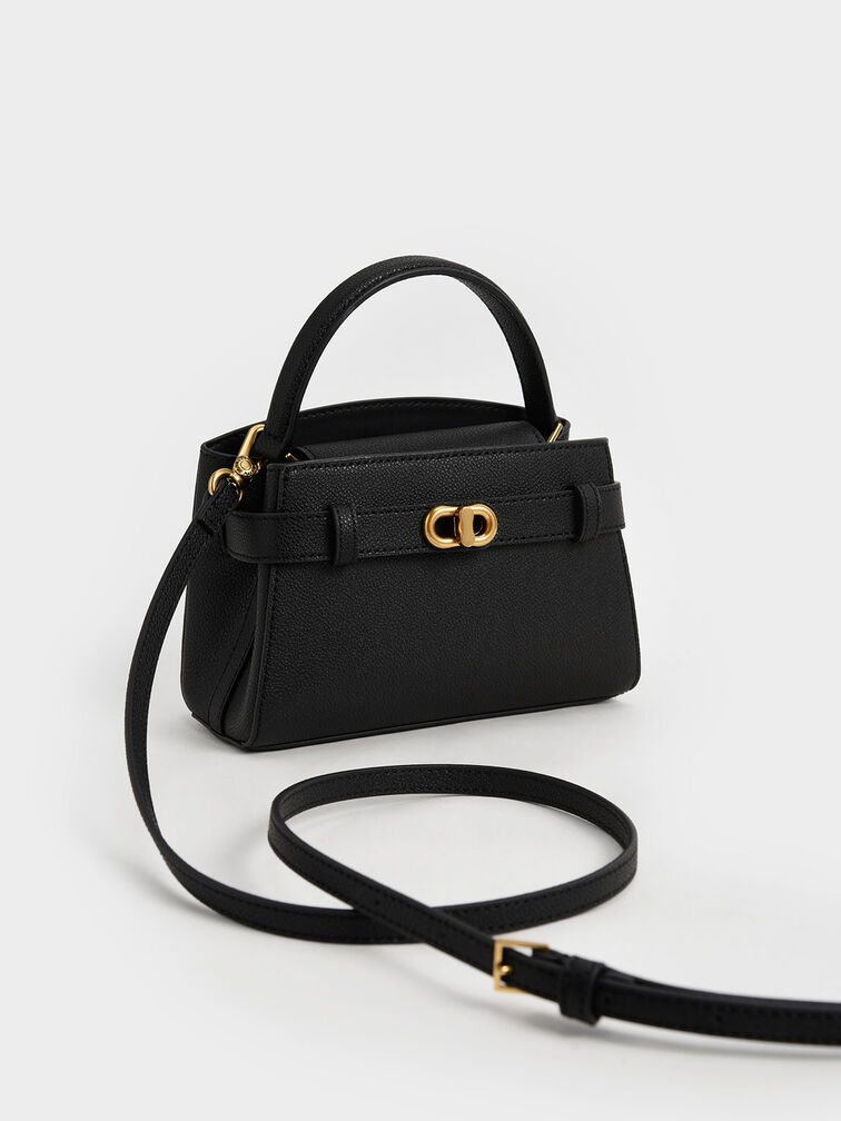 Black Aubrielle Metallic-Buckle Top Handle Bag - CHARLES & KEITH  International