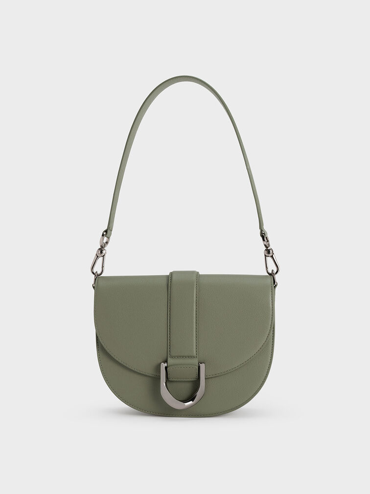 Gabine Leather Saddle Bag - Sage Green