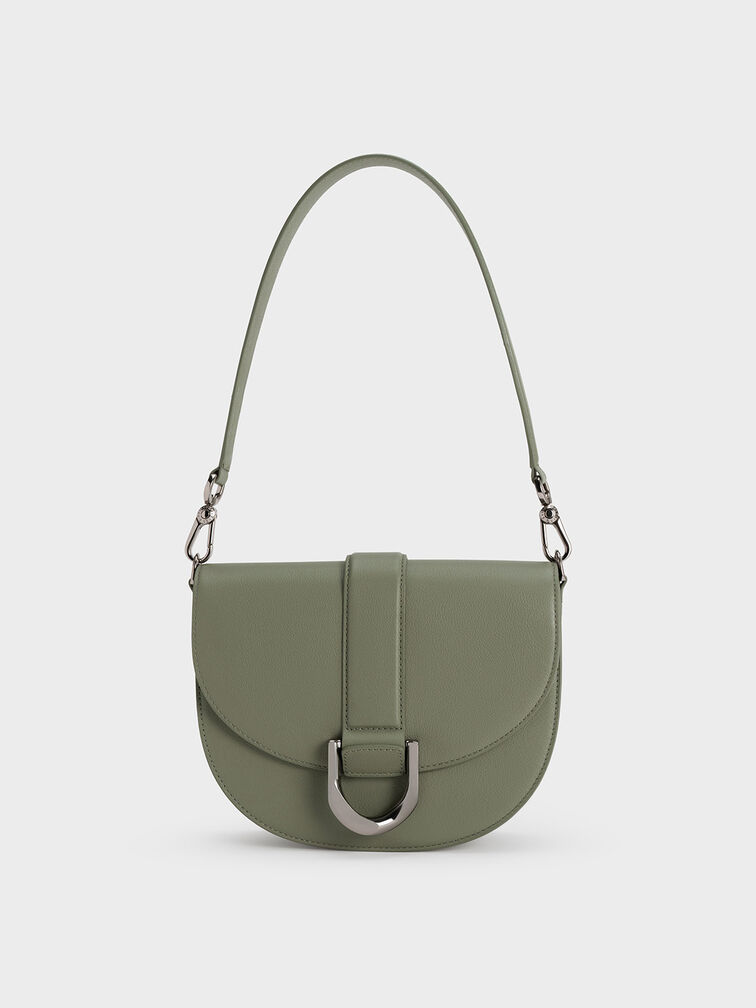 Sage Green Gabine Leather Saddle Bag - CHARLES & KEITH US