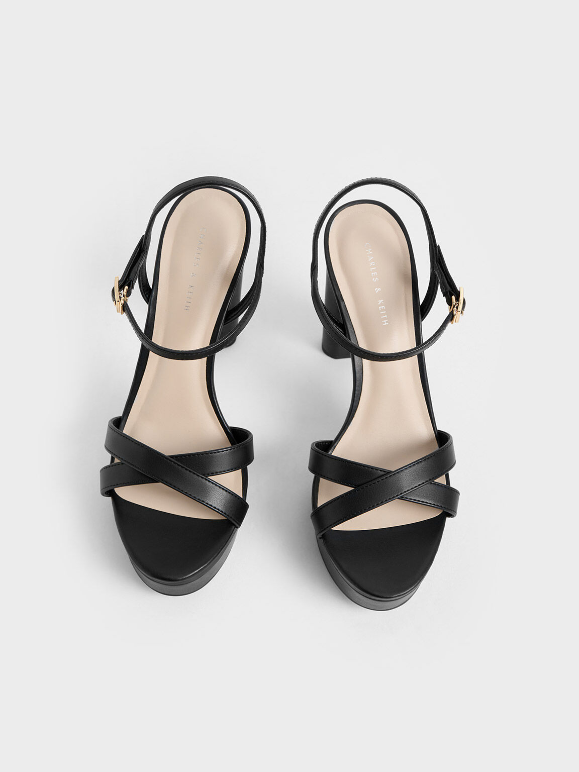 Crossover Platform Sandals, Black, hi-res
