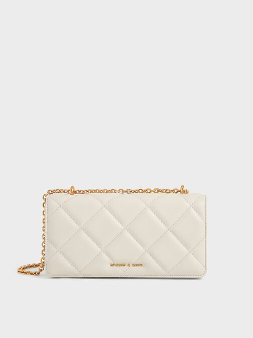 Paffuto Quilted Chain-Handle Long Wallet, Cream, hi-res