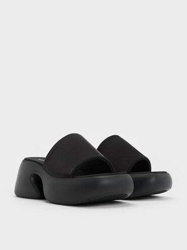 Mules con plataforma Baxie de seda, Negro texturizado, hi-res