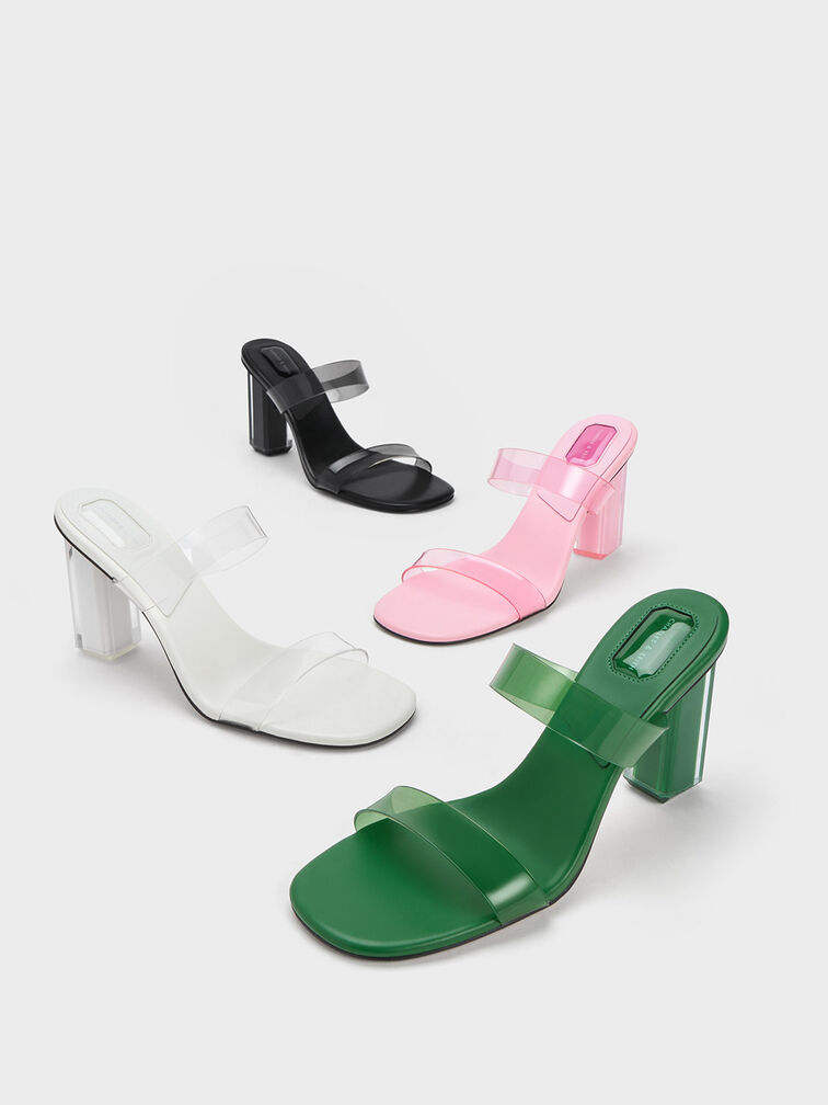 Fia Geometric Heel Mules, White, hi-res