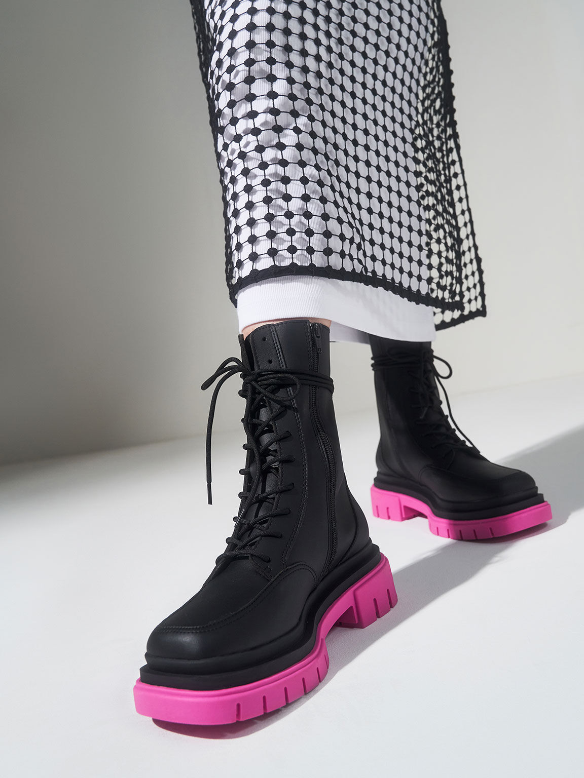Iggy Coloured Sole Combat Boots​, Fuchsia, hi-res