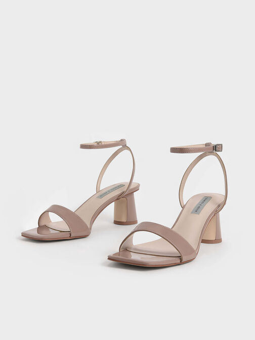 Patent Ankle-Strap Cylindrical Heel Sandals, Nude, hi-res