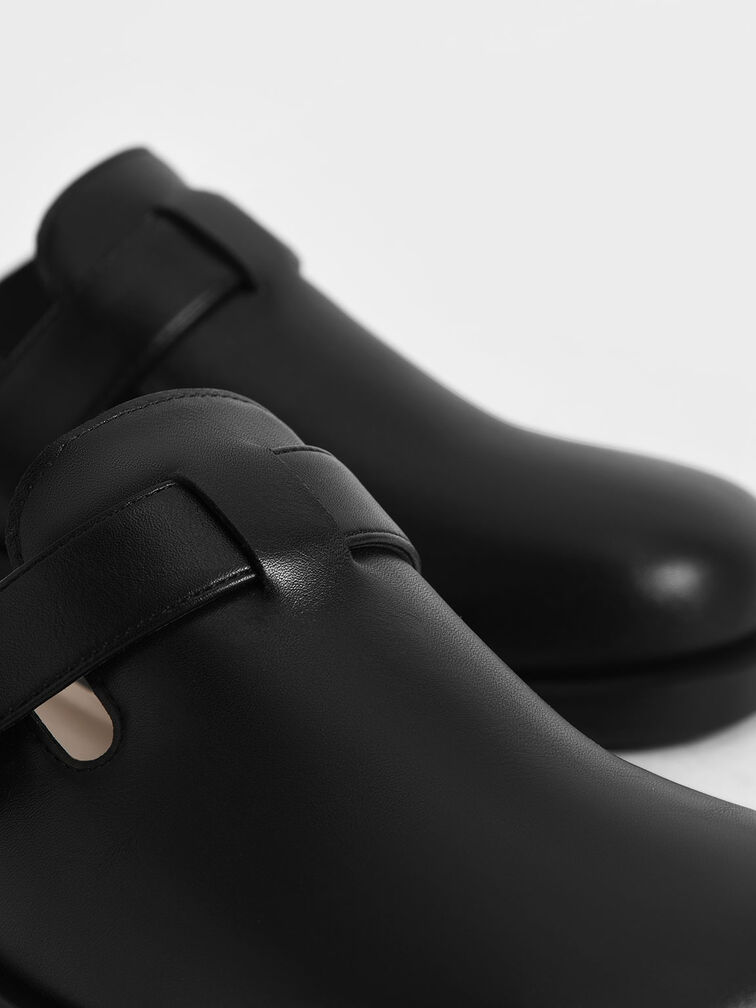 Buckled Round-Toe Loafer Mules, Black, hi-res