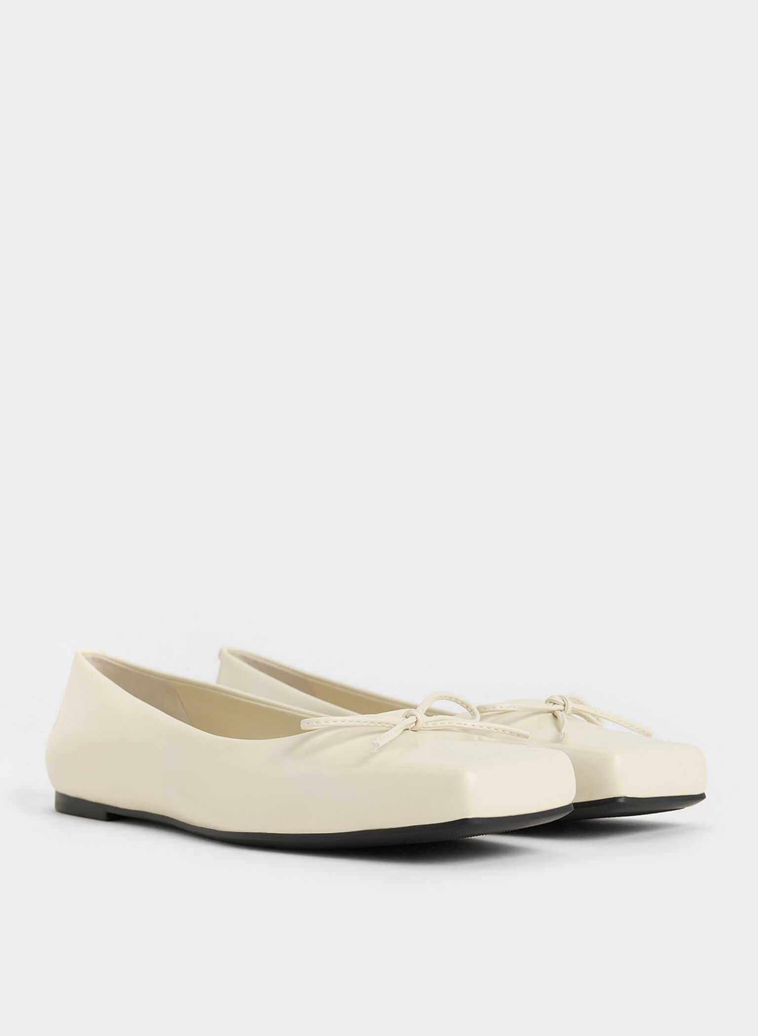 Square-Toe Bow Ballet Flats, Chalk, hi-res