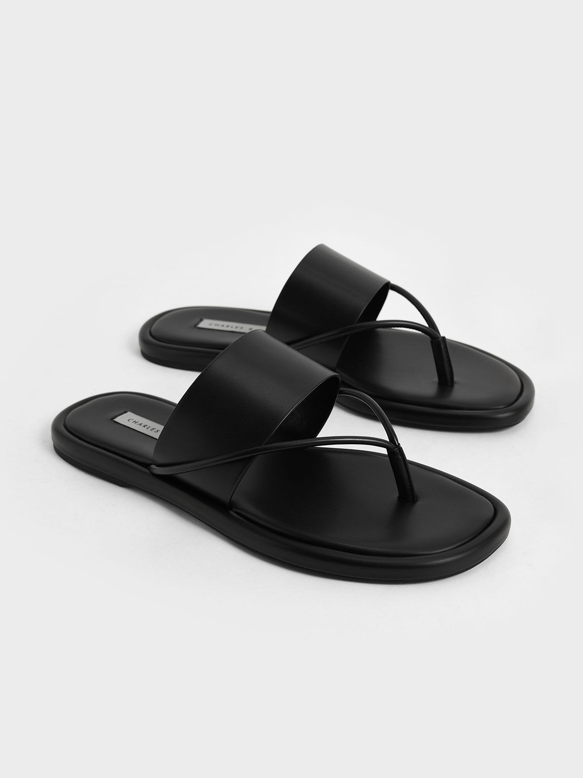 Padded Thong Sandals, Black, hi-res
