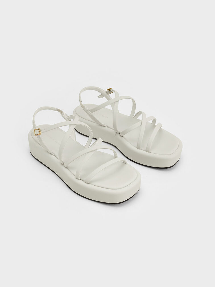 White Strappy Padded Flatforms - CHARLES & KEITH CA