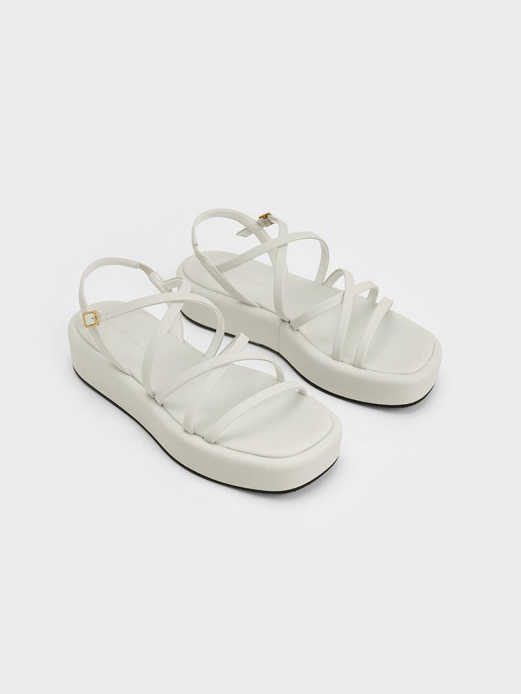 Strappy Padded Flatforms, White, hi-res