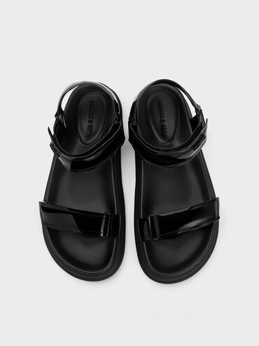 Maise Patent Strappy Sports Sandals, Black Patent, hi-res