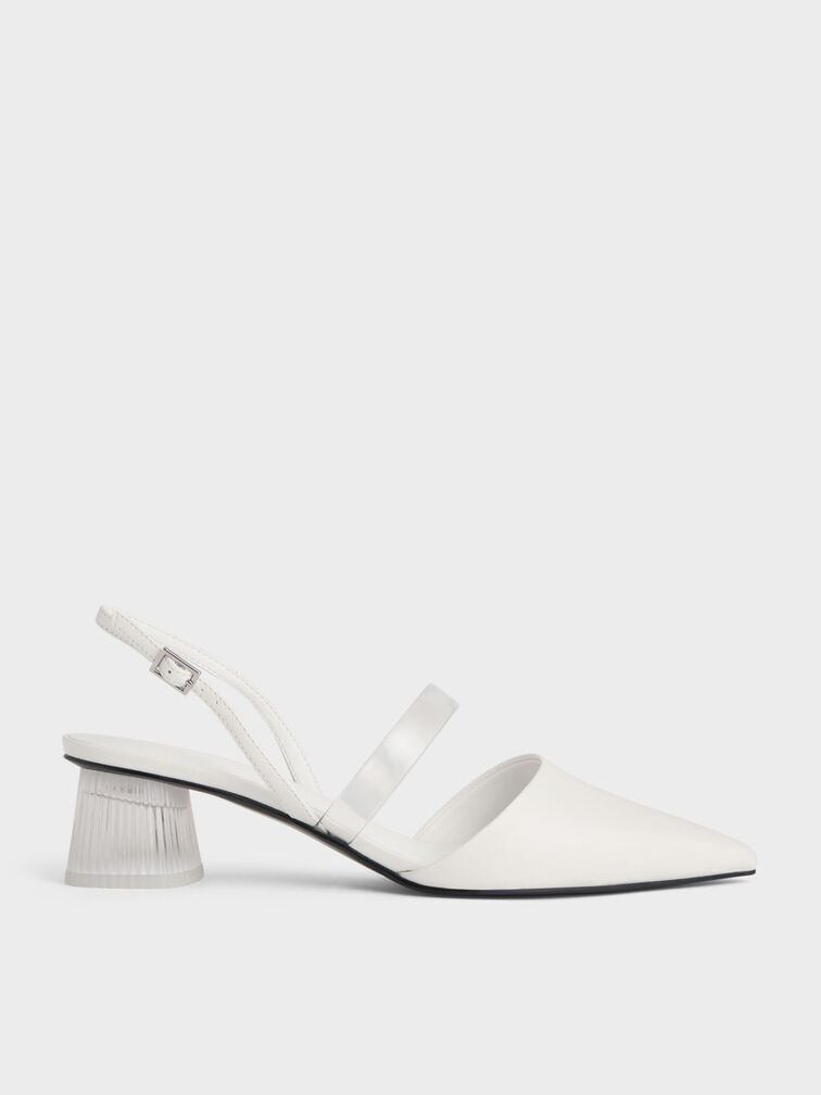 Clear Strap Slingback Pumps, White, hi-res