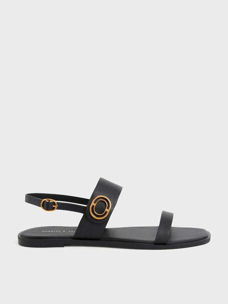 Metallic Accent Back Strap Sandals, Black, hi-res