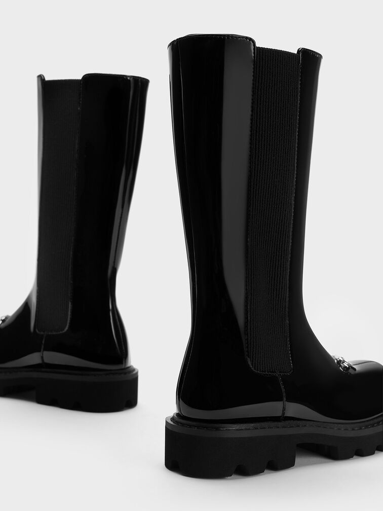 Girls' Metallic-Accent Chelsea Knee-High Boots, Black Box, hi-res