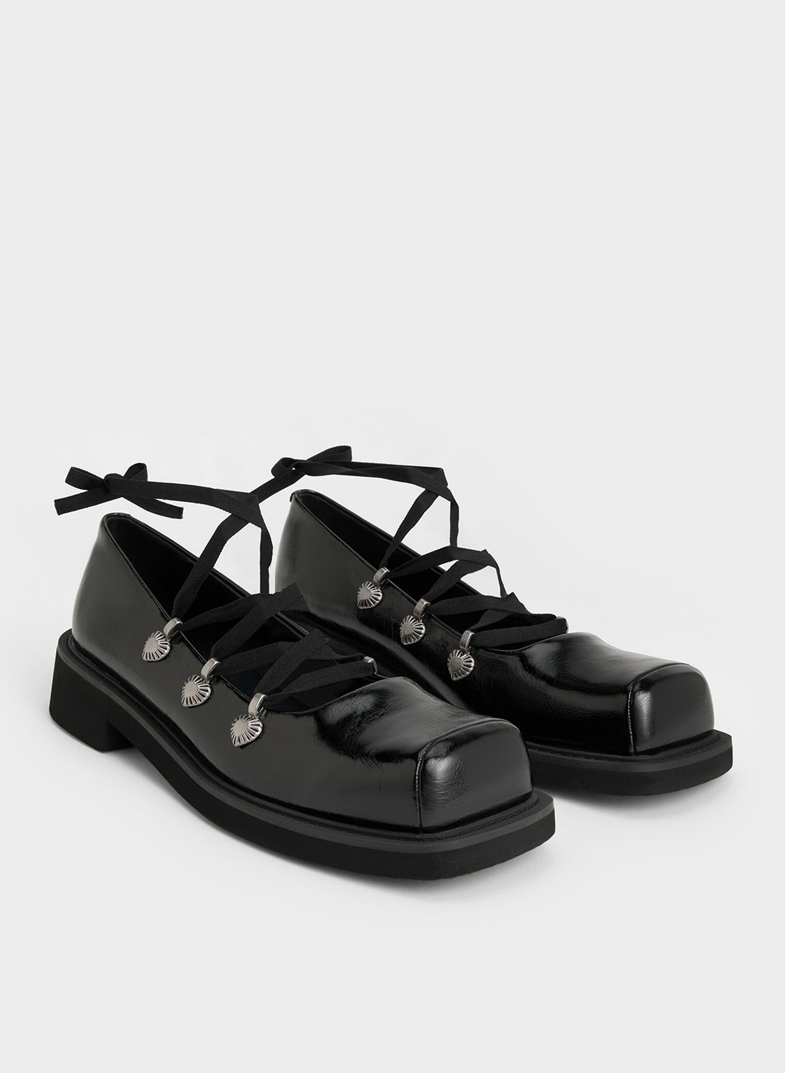 Bailarinas con cordones y adornos de corazón, Negro, hi-res