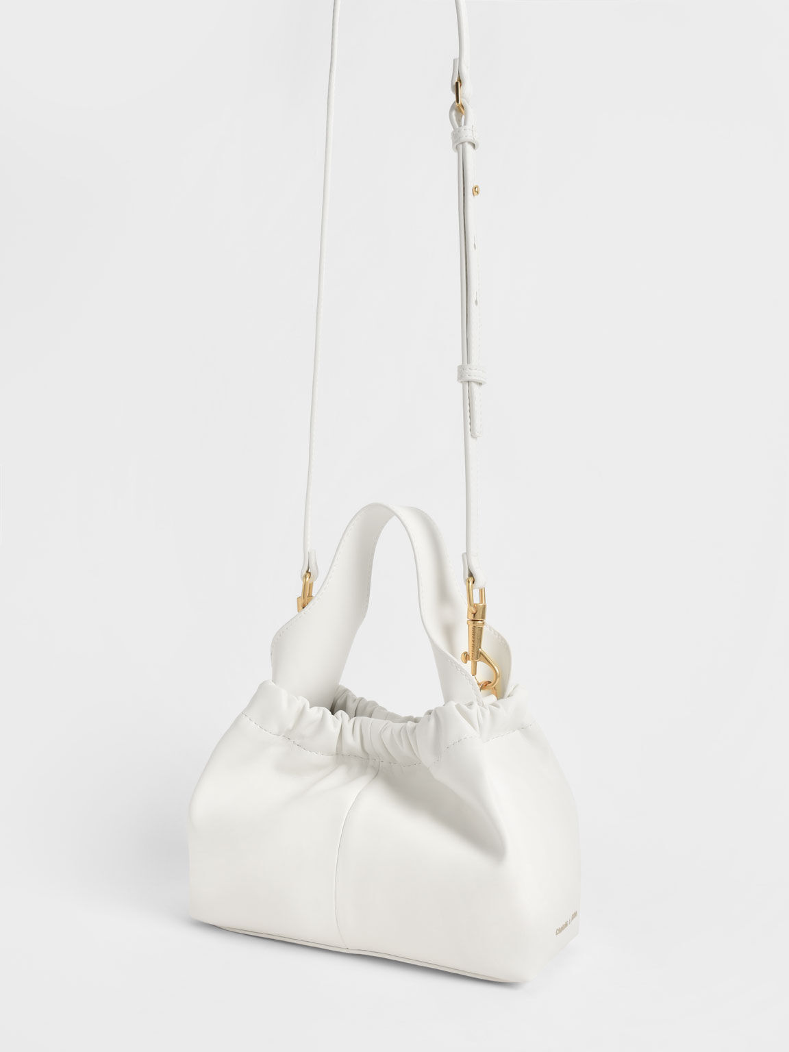 Ally Ruched Slouchy Bag, White, hi-res