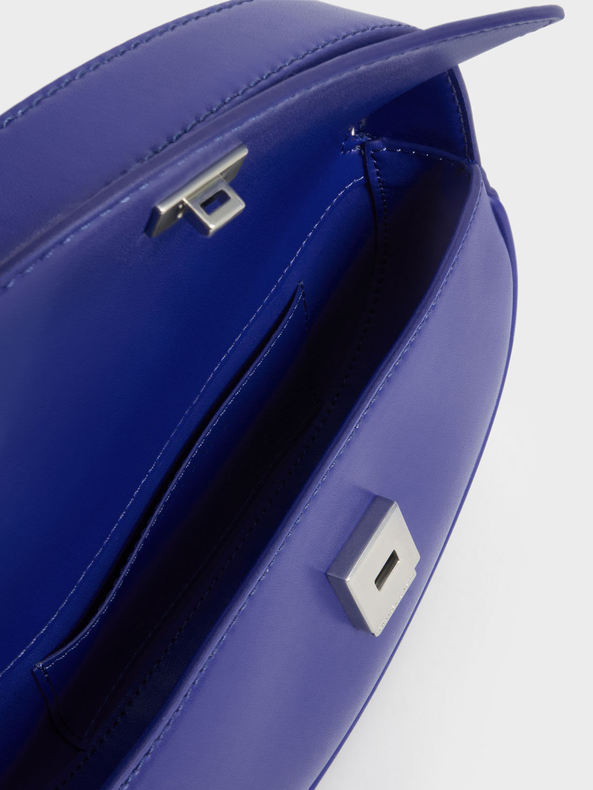 Curved Front Flap Shoulder Bag, Blue, hi-res