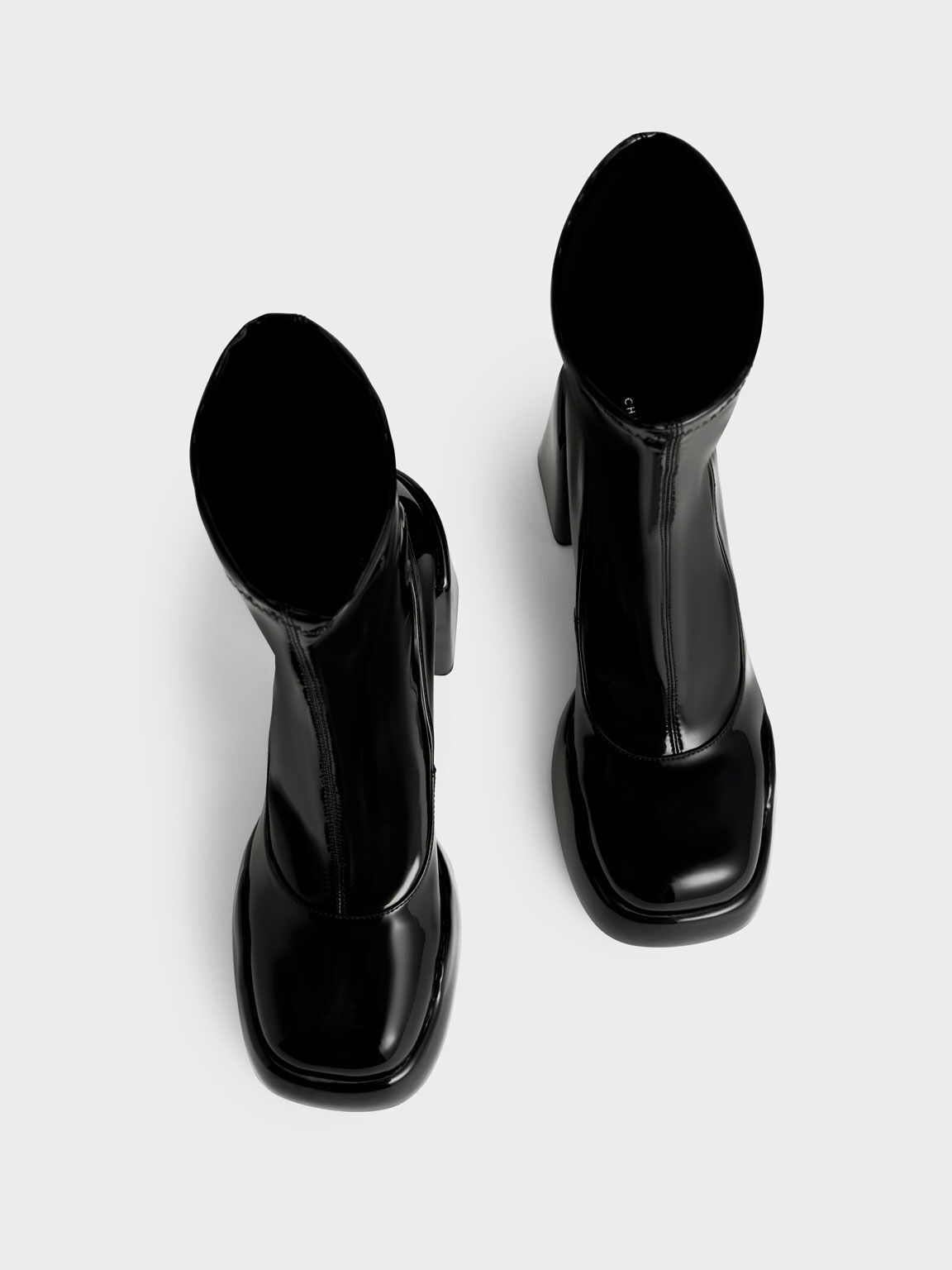 Black Lula Patent Block Heel Boots - CHARLES & KEITH US