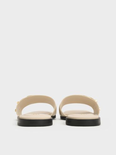 Leather Buckled Square-Toe Slide Sandals, Chalk, hi-res