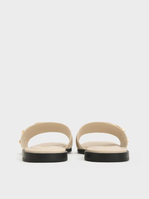 Leather Buckled Square-Toe Slide Sandals, Chalk, hi-res