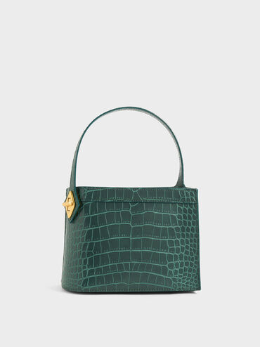 鱷魚紋小手提包, 深綠色, hi-res