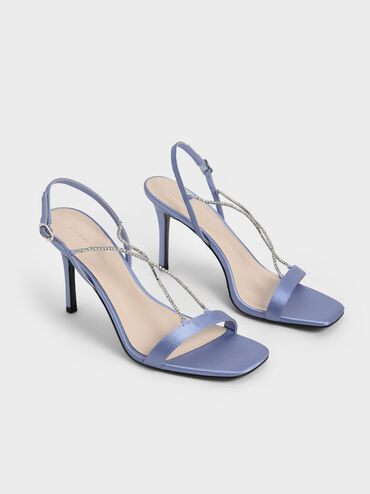 Adel Recycled Polyester Gem-Strap Stiletto Sandals, Blue, hi-res