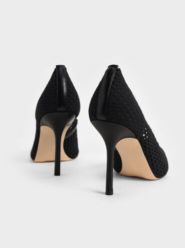 Knitted Stiletto Pumps, Black, hi-res